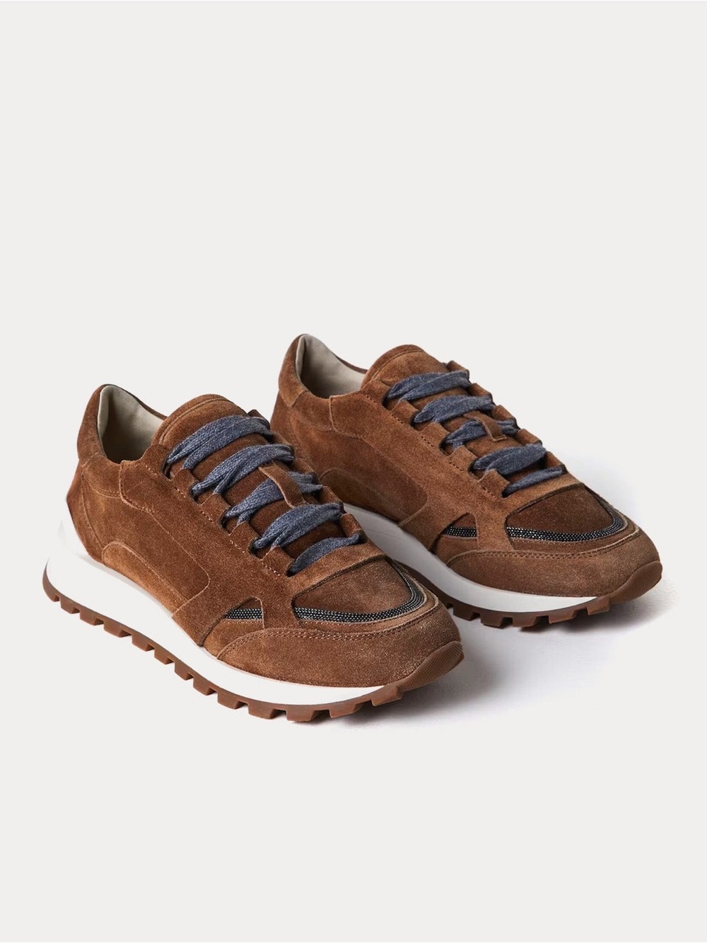 Brunello Cucinelli - Suede runners with Monili Copper Low Top Sneakers